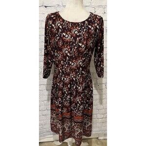 Shelby & Palmer Women’s Paisley pleated 3/4 sleeve Sheath Stretch Dress Medium